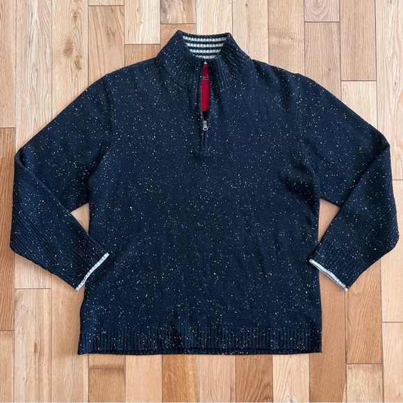 Robert Graham Quarter Zip Black with White Speckles 100% Wool Sweater Size Large - Picture 1 of 8